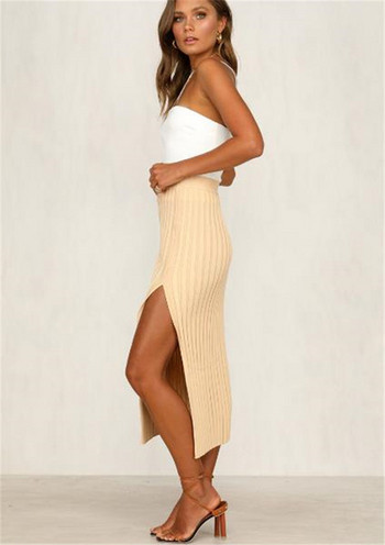 Fusta de dama moderna cu fanta in alb si bej