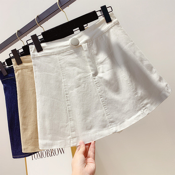 Дамска дънкова пола с копче в три цвята