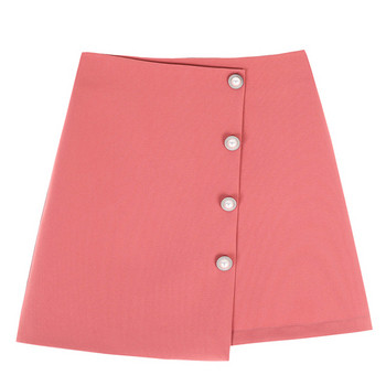 Fusta de dama eleganta cu nasturi in bej, rosu si negru