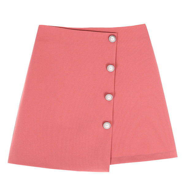 Fusta de dama eleganta cu nasturi in bej, rosu si negru