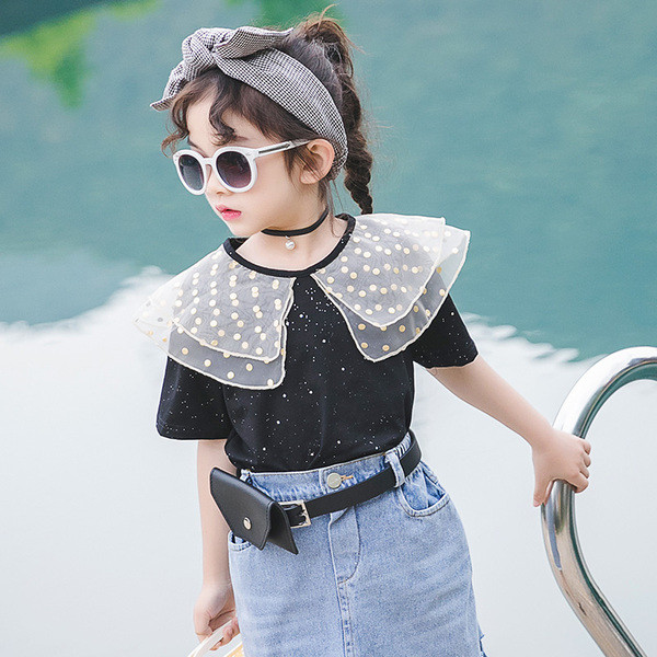 Modern gyerek póló fekete színben - lányoknak