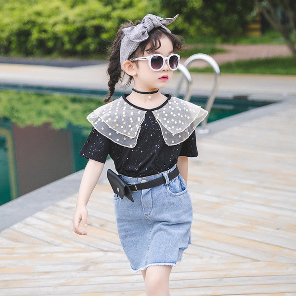 Modern gyerek póló fekete színben - lányoknak