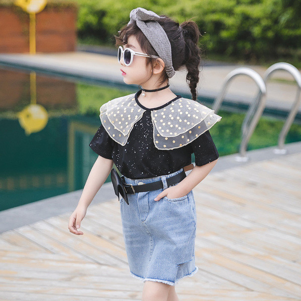 Modern gyerek póló fekete színben - lányoknak