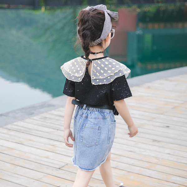 Modern gyerek póló fekete színben - lányoknak