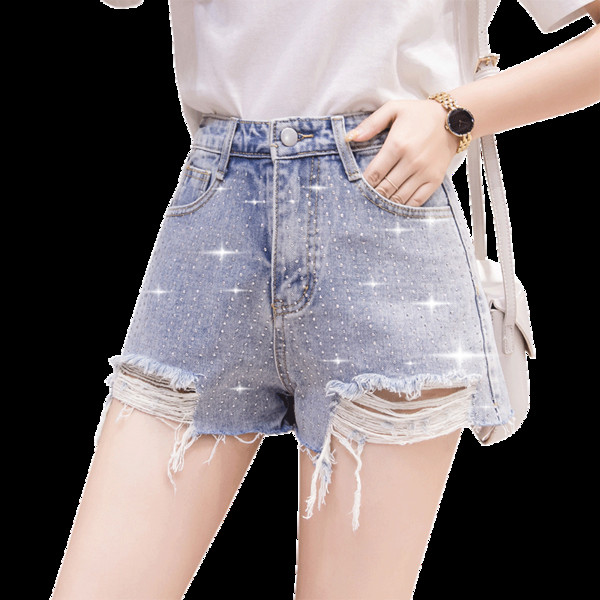 Pantaloni scurți de damă din denim cu motive rupte de culoare deschisă
