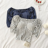 Bluză de damă cu buline în albastru și alb