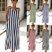 Rochie lunga de dama in dungi cu bretele