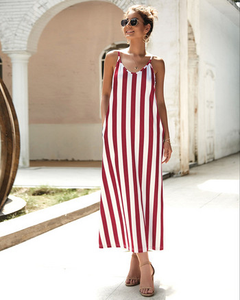 Rochie lunga de dama in dungi cu bretele