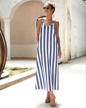 Rochie lunga de dama in dungi cu bretele