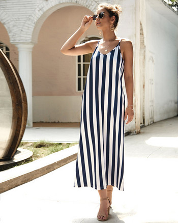 Rochie lunga de dama in dungi cu bretele