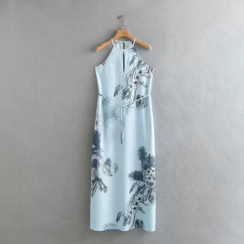 Egyenes női ruha pántokkal, kék és virágmintás színben