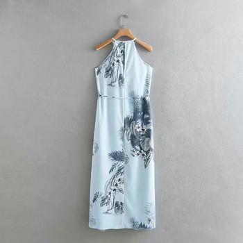 Egyenes női ruha pántokkal, kék és virágmintás színben