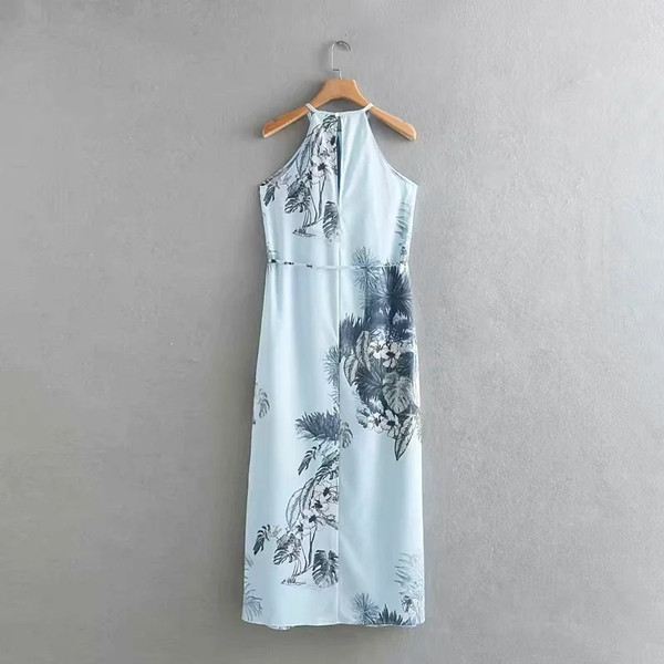 Egyenes női ruha pántokkal, kék és virágmintás színben