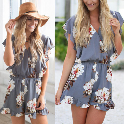 Γυναικείες φόρμες με floral πριντ και V-neck