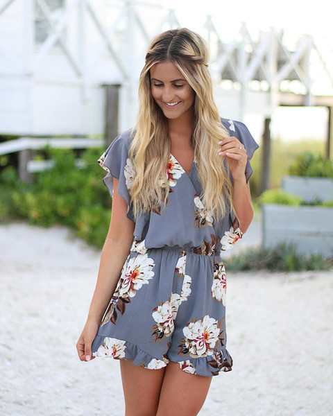 Γυναικείες φόρμες με floral πριντ  και V-neck