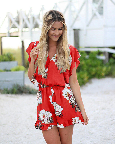 Γυναικείες φόρμες με floral πριντ  και V-neck