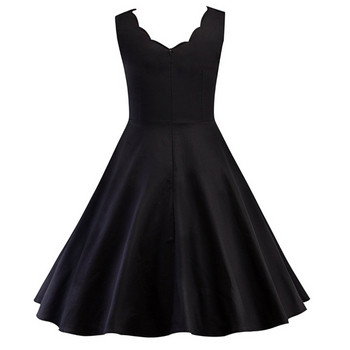 Modern női ruha O-nyakkal és rátéttel, fekete színben