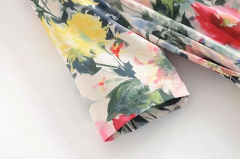 Rövid ujjú, virágmintás női hosszú ruha