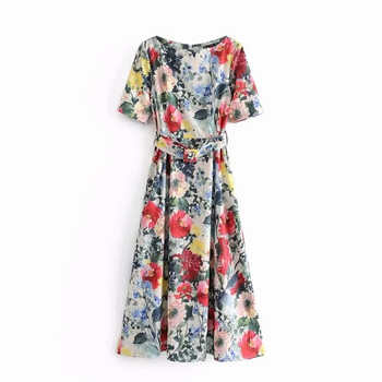 Rövid ujjú, virágmintás női hosszú ruha