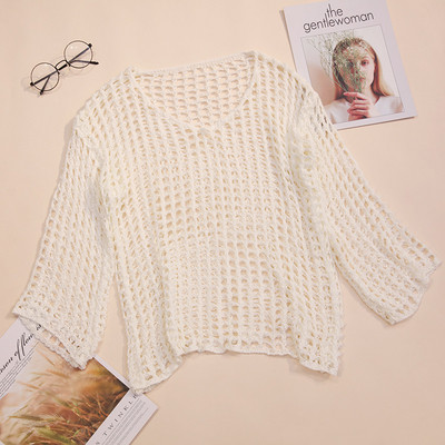 Bluză de vară de damă cu decolteu în V și mâneci lungi în mai multe culori