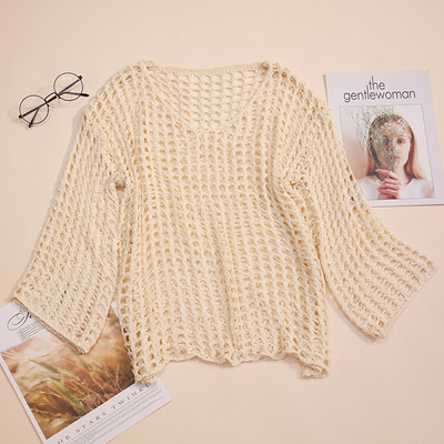 Bluză de vară de damă cu decolteu în V și mâneci lungi în mai multe culori