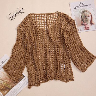 Bluză de vară de damă cu decolteu în V și mâneci lungi în mai multe culori