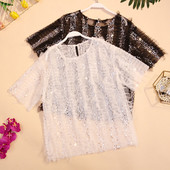 Tricou de dama modern cu paiete in alb si negru