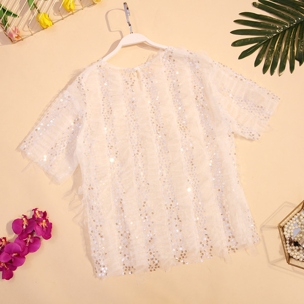 Tricou de dama modern cu paiete in alb si negru