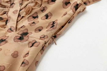 Rochie de dama din tul de culoare maro si imprimeu floral