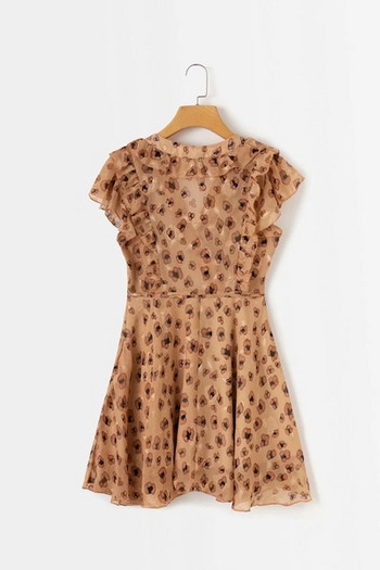 Rochie de dama din tul de culoare maro si imprimeu floral