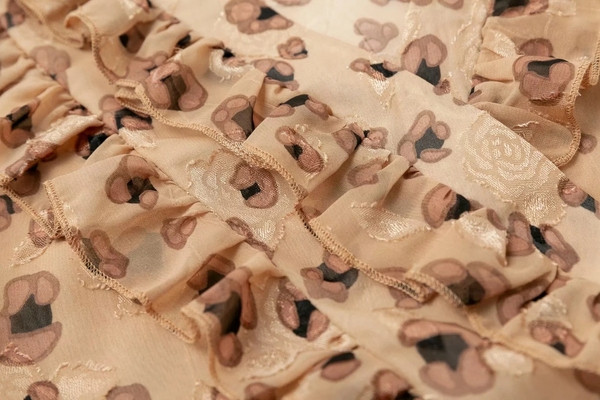 Rochie de dama din tul de culoare maro si imprimeu floral