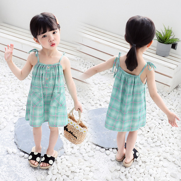 Rochie casual pentru copii cu bretele subtiri si nasturi