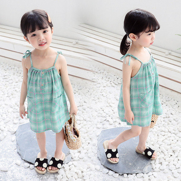 Rochie casual pentru copii cu bretele subtiri si nasturi