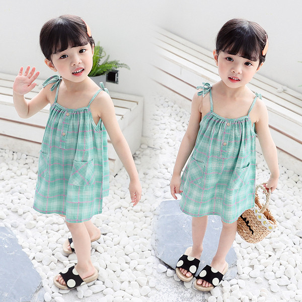 Rochie casual pentru copii cu bretele subtiri si nasturi