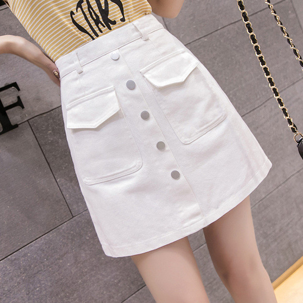 Női szoknya magas derékkal és gombokkal, különböző színekben