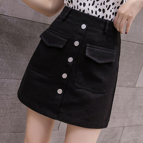 Női szoknya magas derékkal és gombokkal, különböző színekben