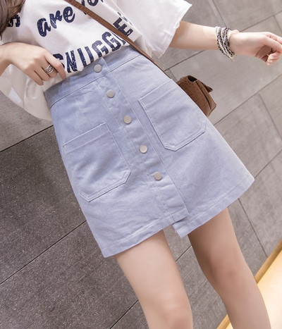 Fusta de dama model asimetric in negru, alb si albastru