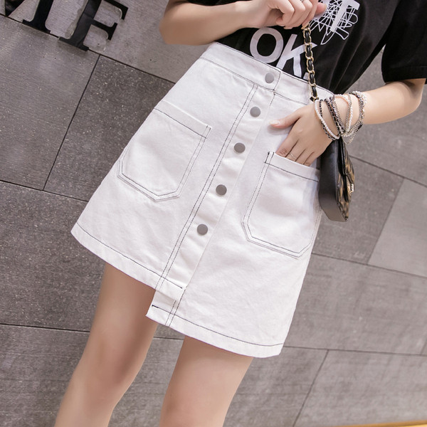 Fusta de dama model asimetric in negru, alb si albastru