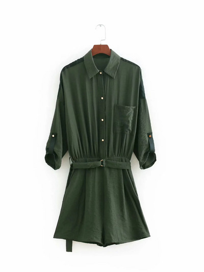 Γυναικεία κοντή ολόσωμη φόρμα με μανίκια 3/4 και τσέπη σε δύο χρώματα