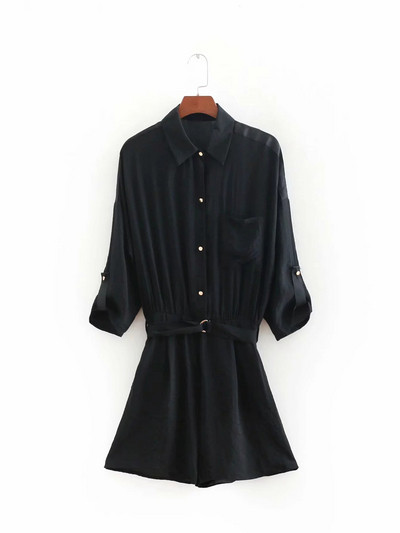 Γυναικεία κοντή ολόσωμη φόρμα με μανίκια 3/4 και τσέπη σε δύο χρώματα