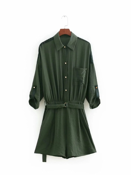 Γυναικεία κοντή ολόσωμη φόρμα  με μανίκια 3/4 και τσέπη σε δύο χρώματα