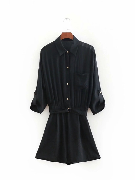 Γυναικεία κοντή ολόσωμη φόρμα  με μανίκια 3/4 και τσέπη σε δύο χρώματα