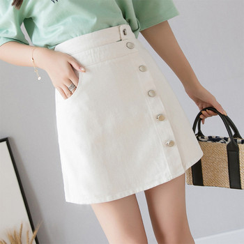 Női farmerszoknya magas derékkal, gombokkal, négy színben