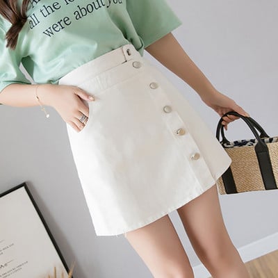 Női farmerszoknya magas derékkal, gombokkal, négy színben