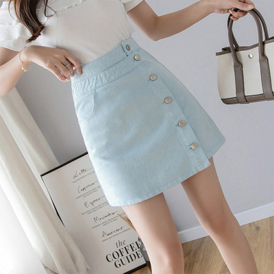 Női farmerszoknya magas derékkal, gombokkal, négy színben