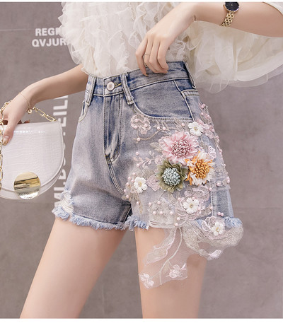 Modern női farmer rövidnadrág 3D elemmel