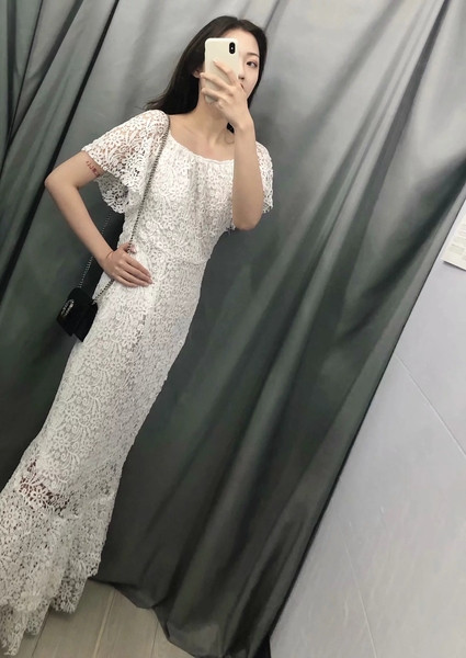 Rochie de dama lunga din dantela de culoare alba