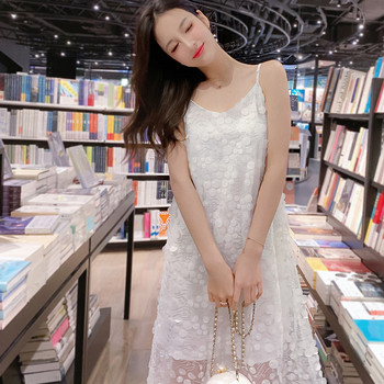 Rochie elegantă de damă cu un element de paiete în roz și alb