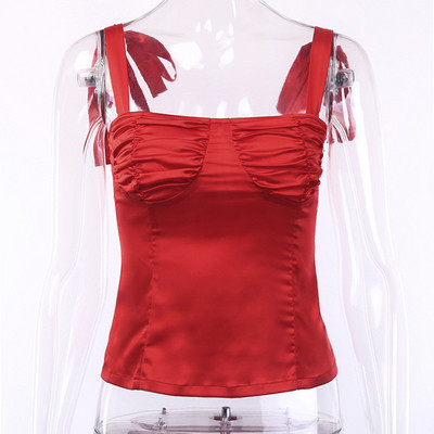 Stílusos női felső nyakkendővel, fekete és piros színben