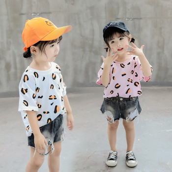 Детска модерна тениска в розов и бял цвят за момичета
